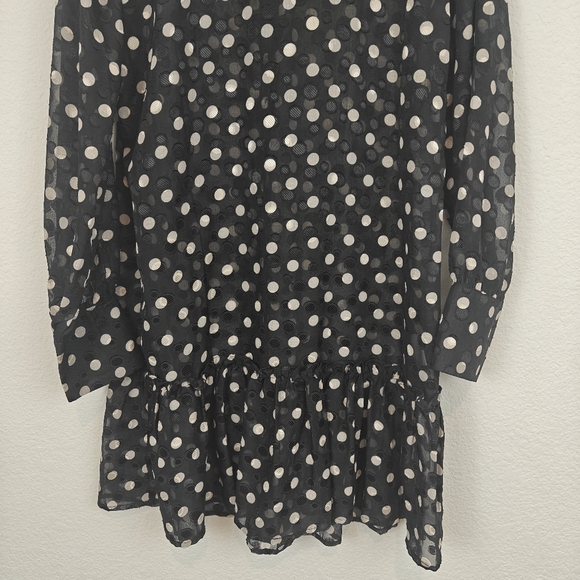 THE SHIRT By Rochelle Behrens Long Sleeve Polkadot Chiffon Mini Shirt Dress Sz S - Picture 12 of 14